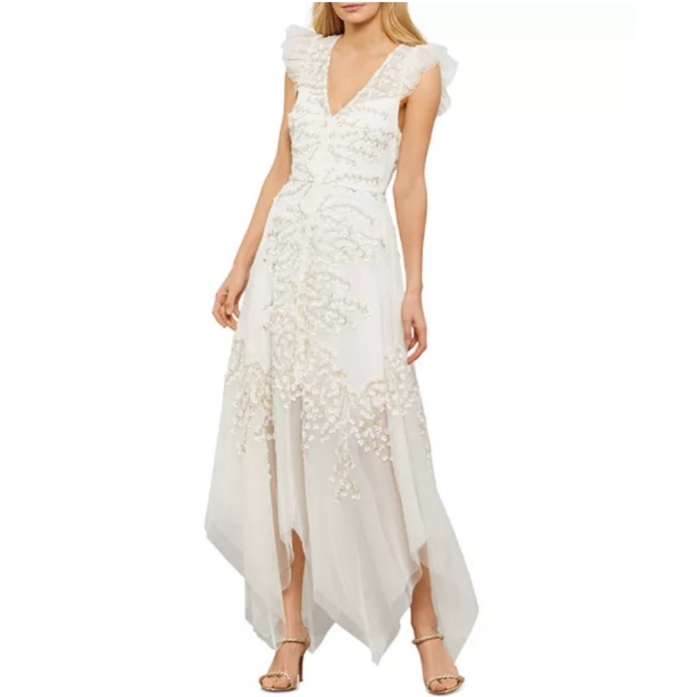 BCBGMAXAZRIA Embroidered Tulle Gown bridal shower dress bride white 4 NWT $428
